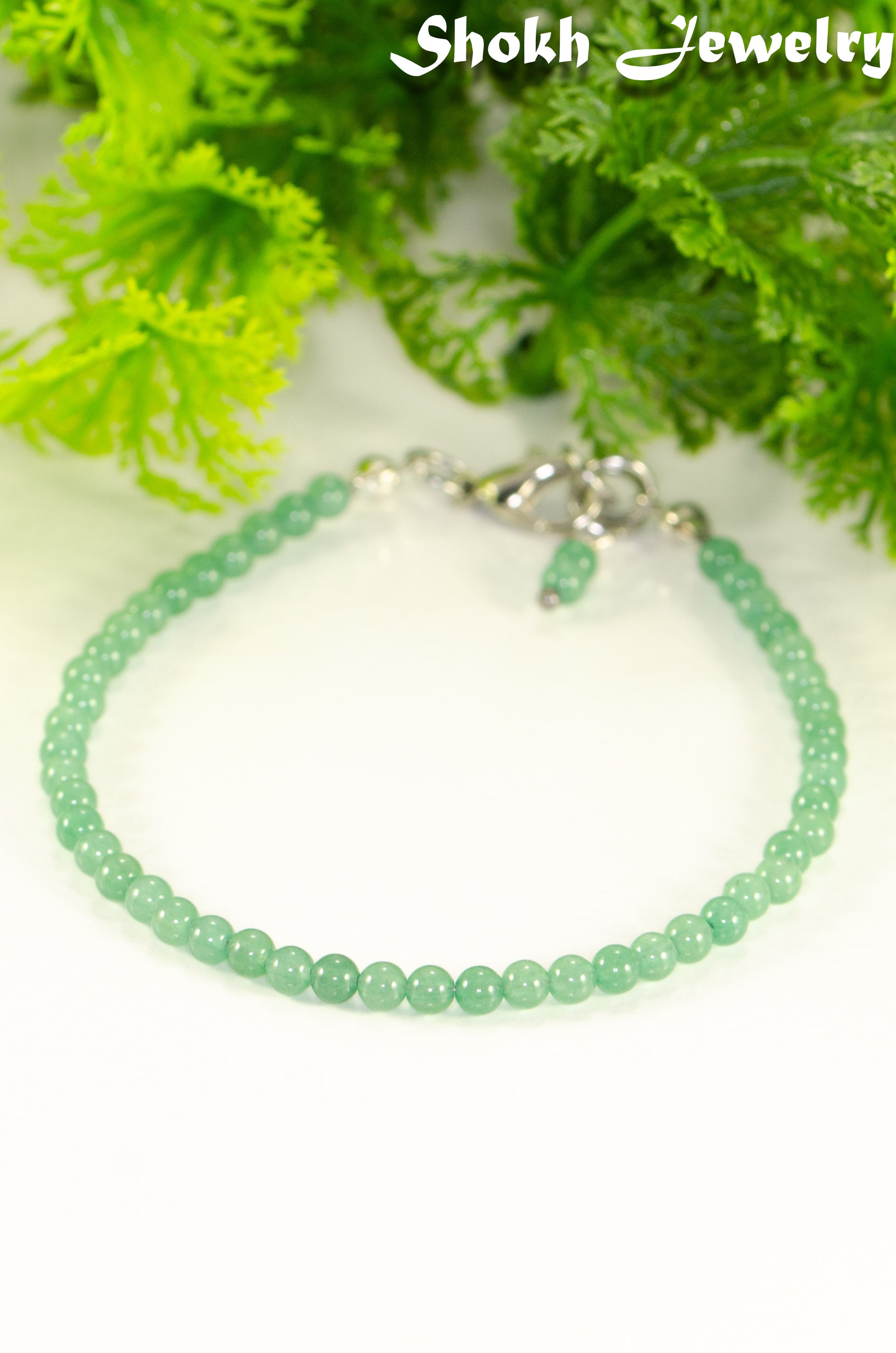 3mm Green Aventurine Anklet with clasp and a cute dangle.