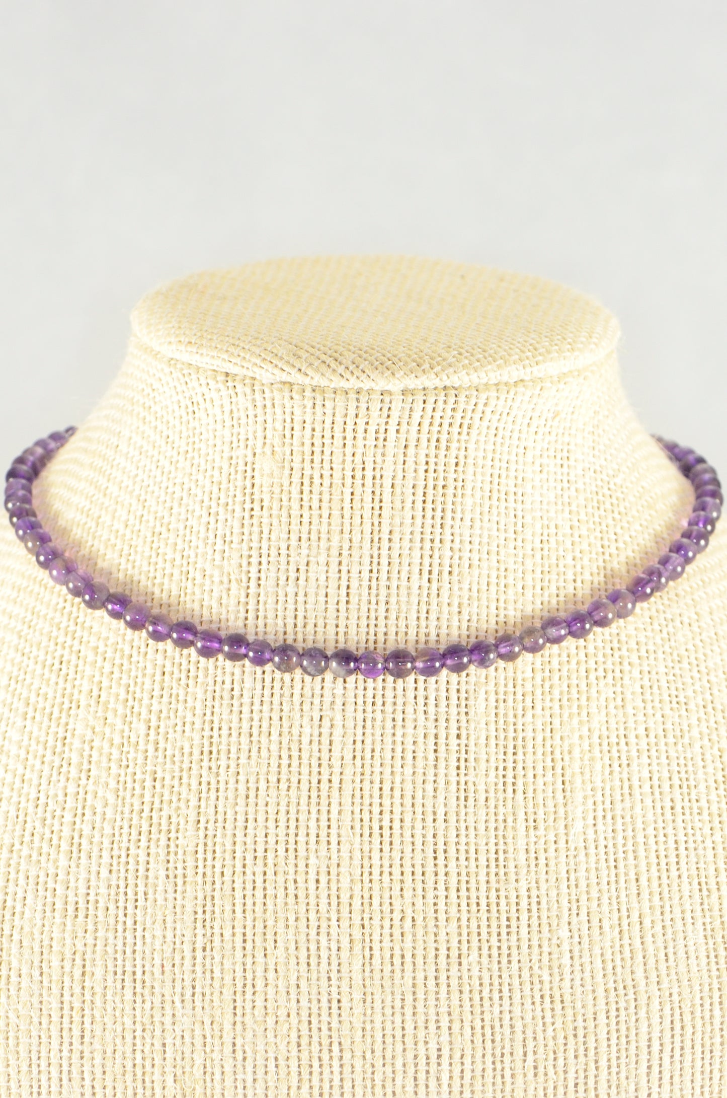 Close up of 4mm Amethyst Crystal Choker Necklace.