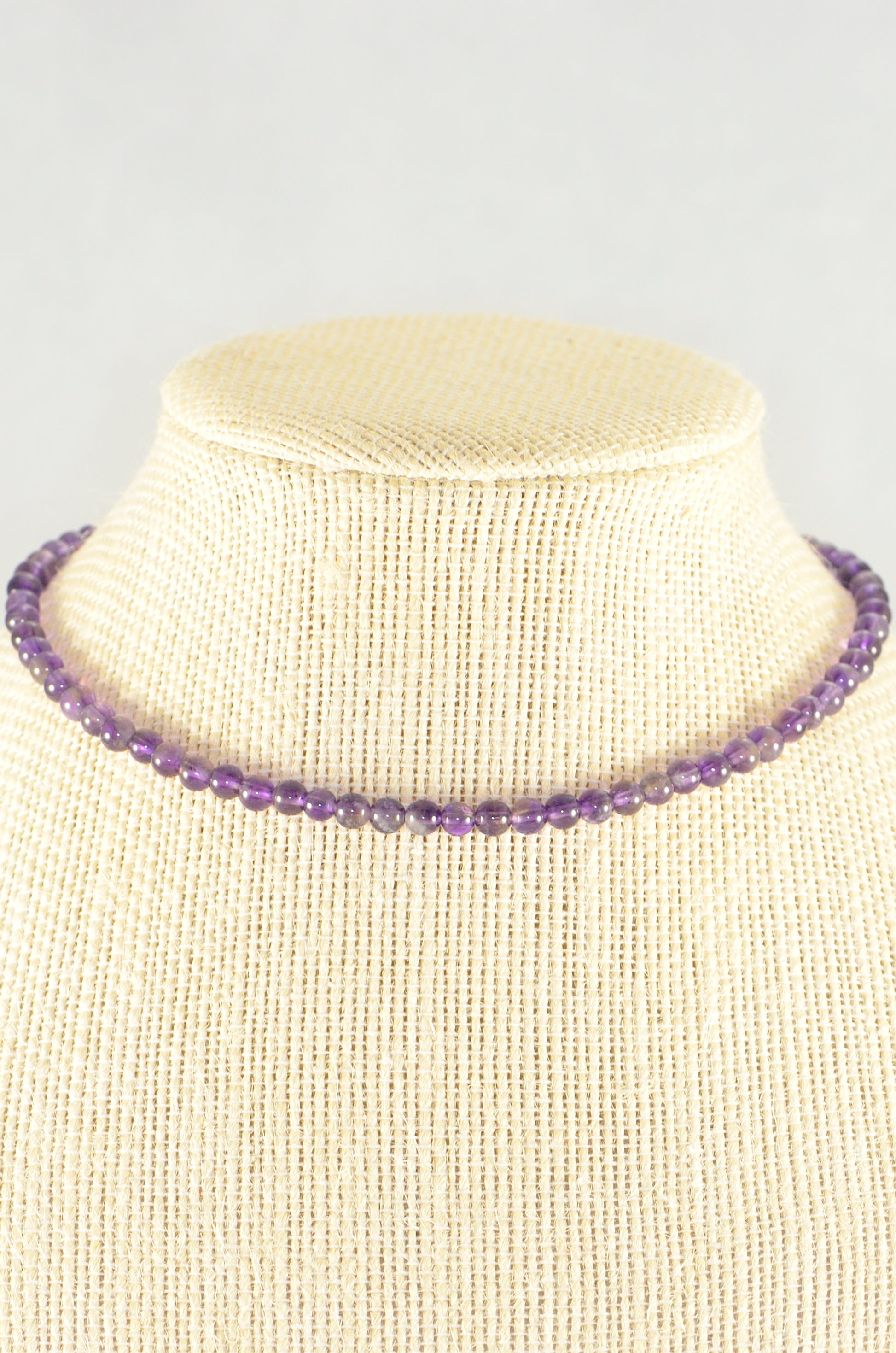 Close up of 4mm Amethyst Crystal Choker Necklace.