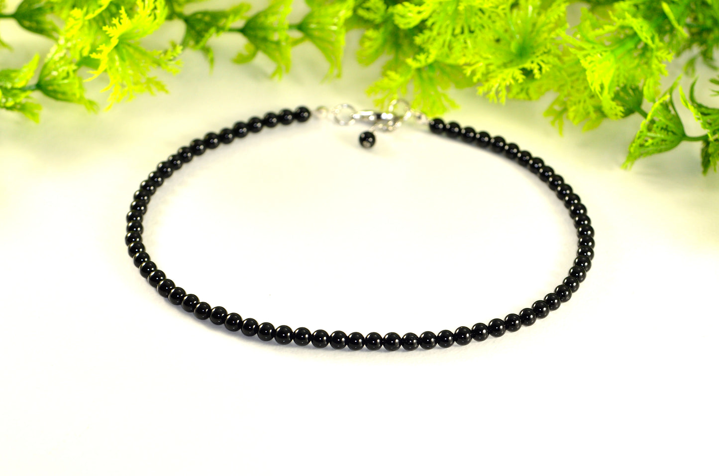 4mm Black Obsidian Crystal Choker Necklace for women.