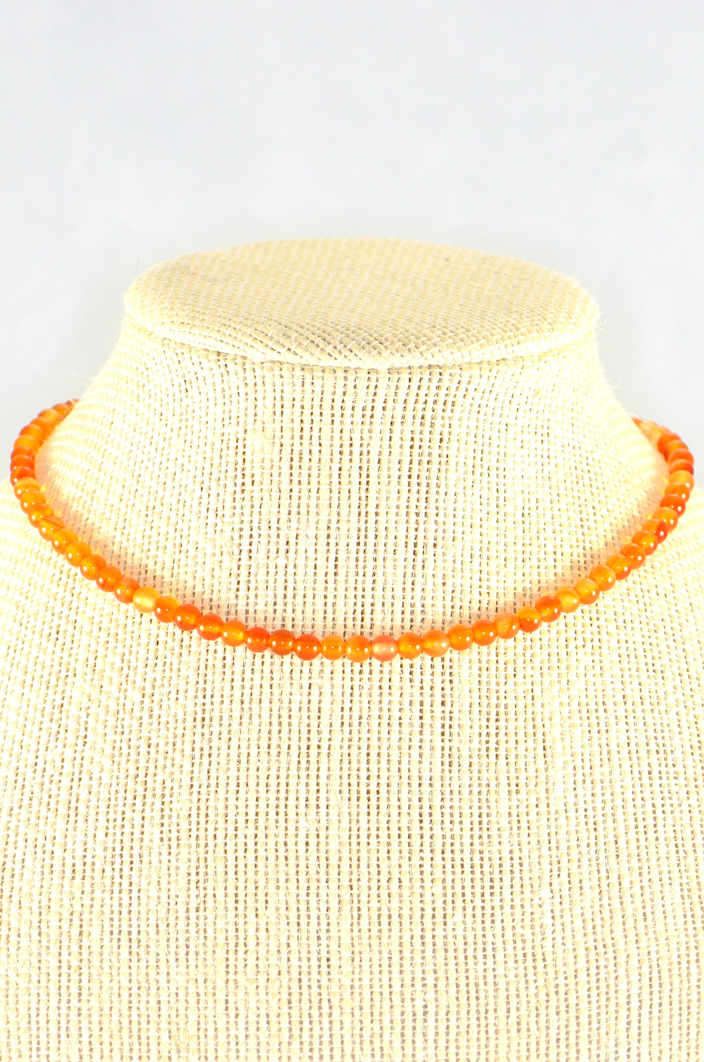 Close up of 4mm Carnelian Crystal Choker Necklace.