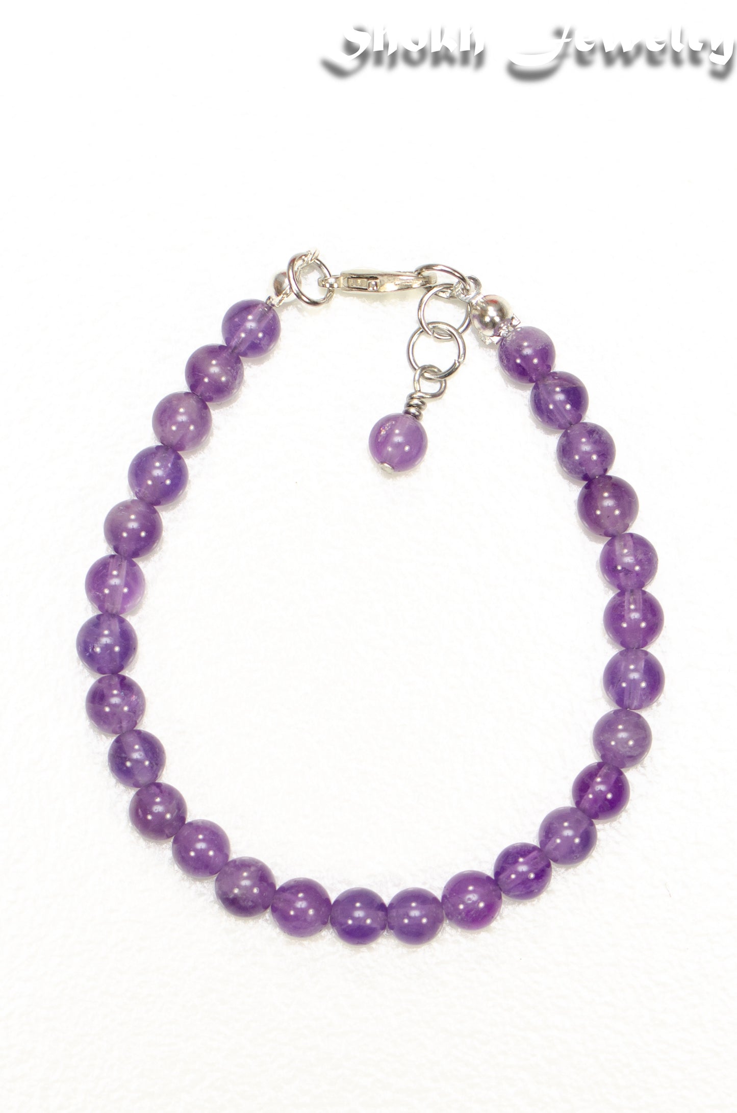 Top view of 6mm Amethyst Anklet.