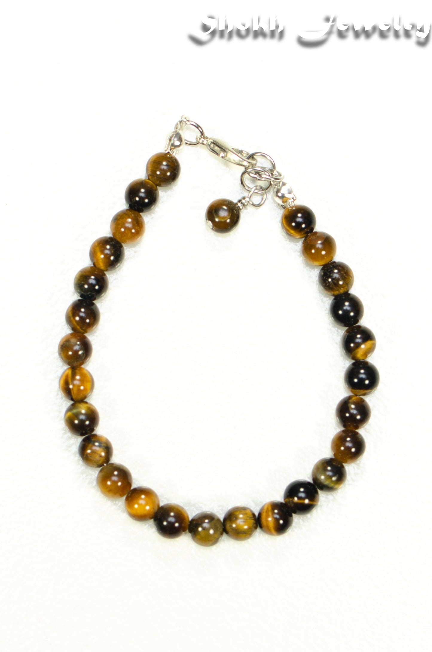 Top view of 6mm Tiger's Eye Beaded Anklet.