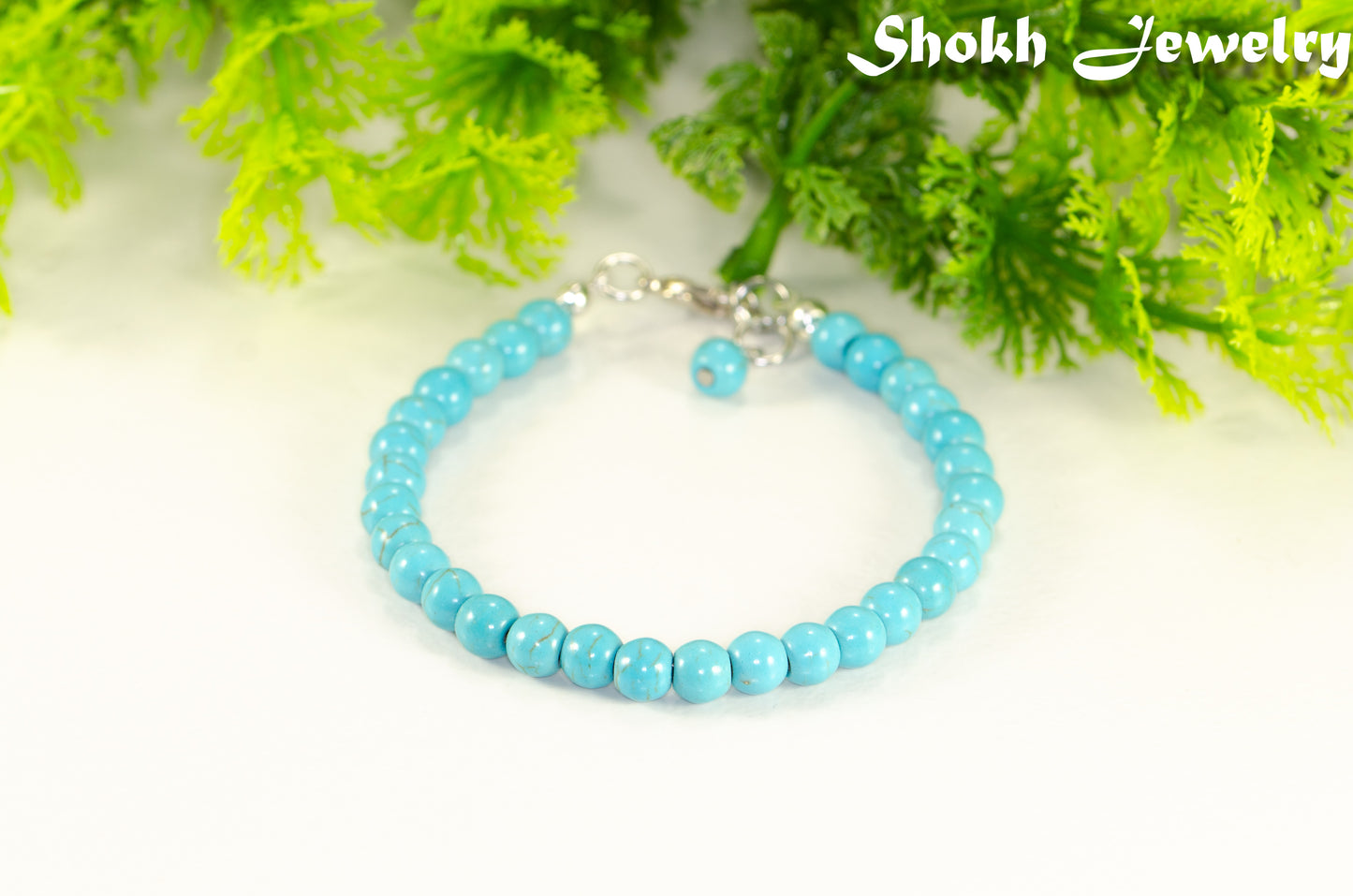 6mm Turquoise Howlite Beaded Bracelet for women.