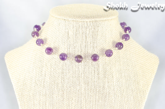 8mm Amethyst Crystal Link Choker Necklace displayed on a bust.