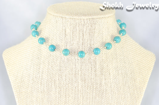 8mm Turquoise Howlite Link Choker Necklace displayed on a bust.