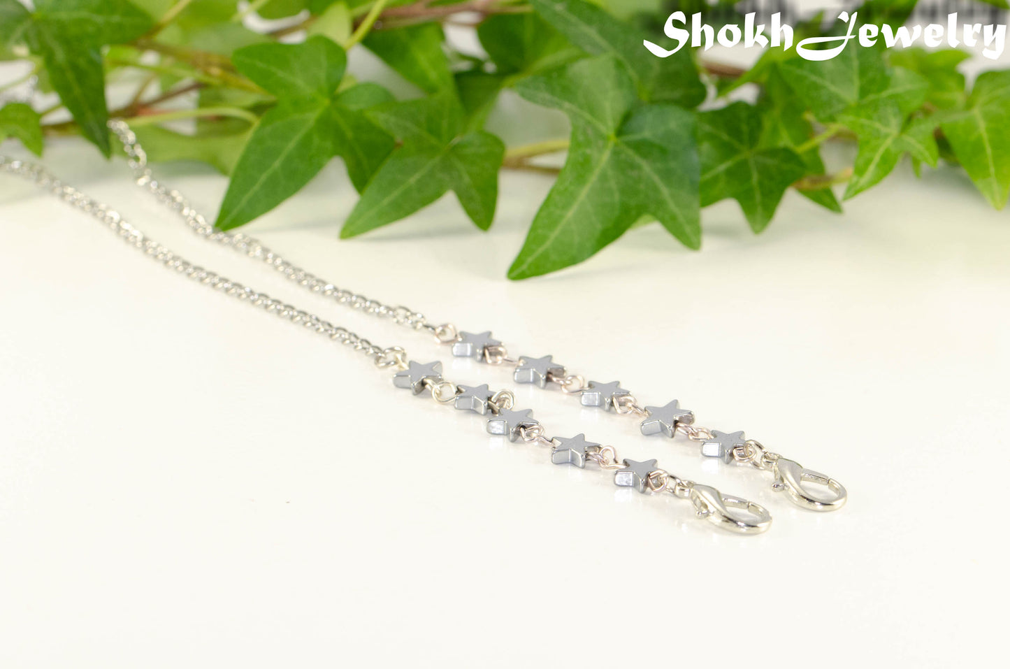 Silver Hematite Star Eyeglass Chain.