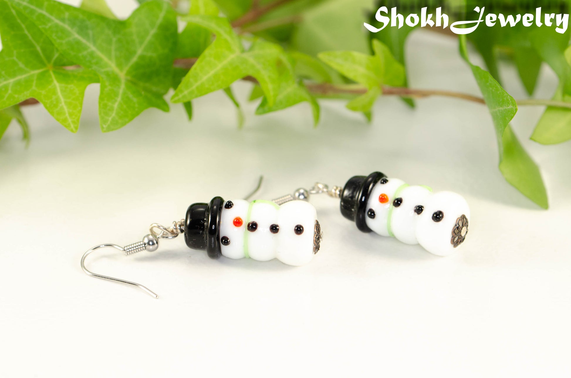 Snowman Glass Bead Earrings.