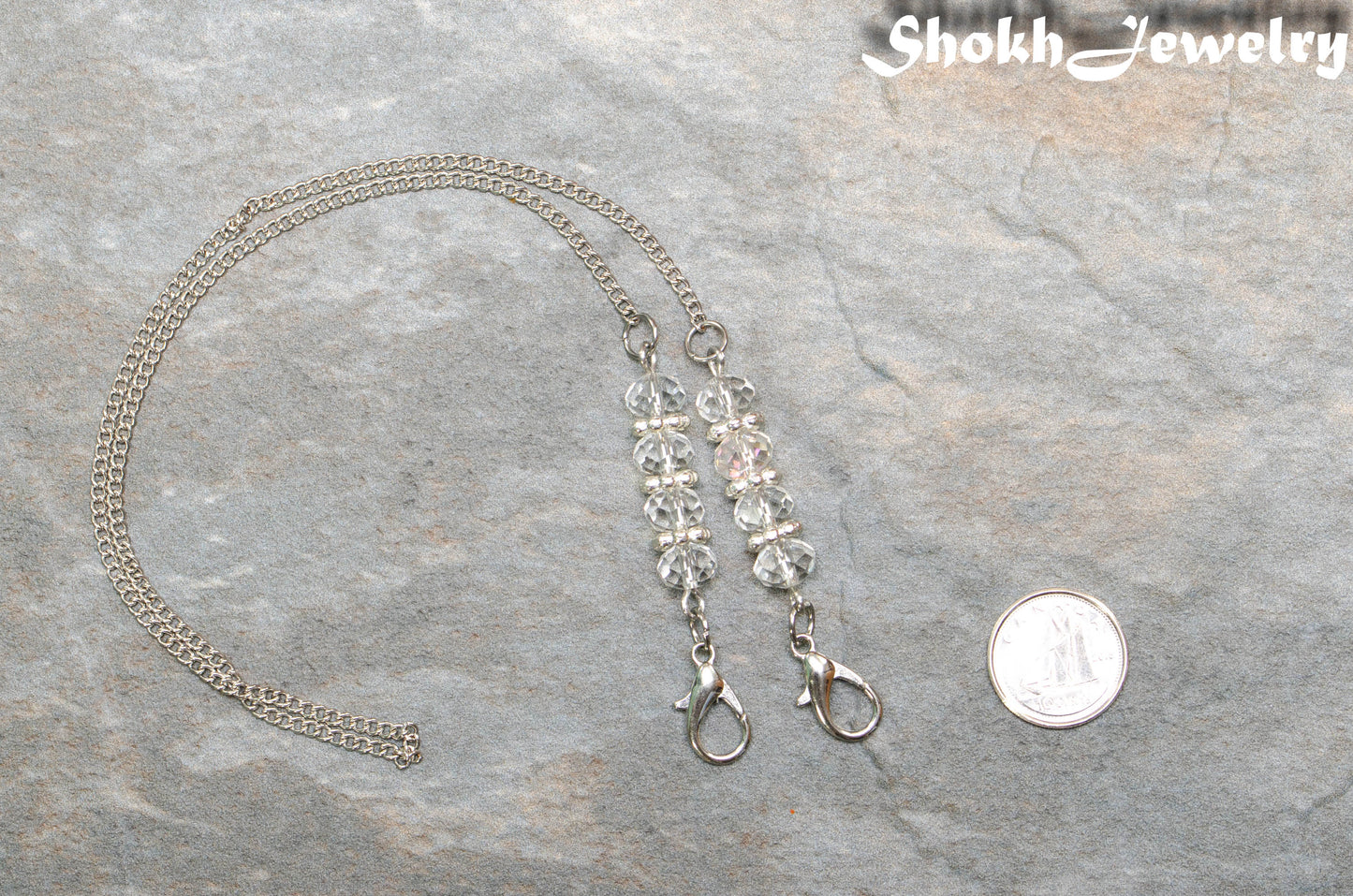 Clear Glass Crystal Eyeglass Chain, Beaded Face Mask Lanyard