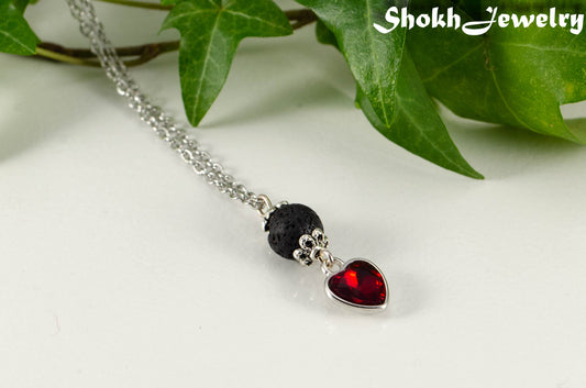 Lava Rock and Heart Shaped January Birthstone Choker Necklace.