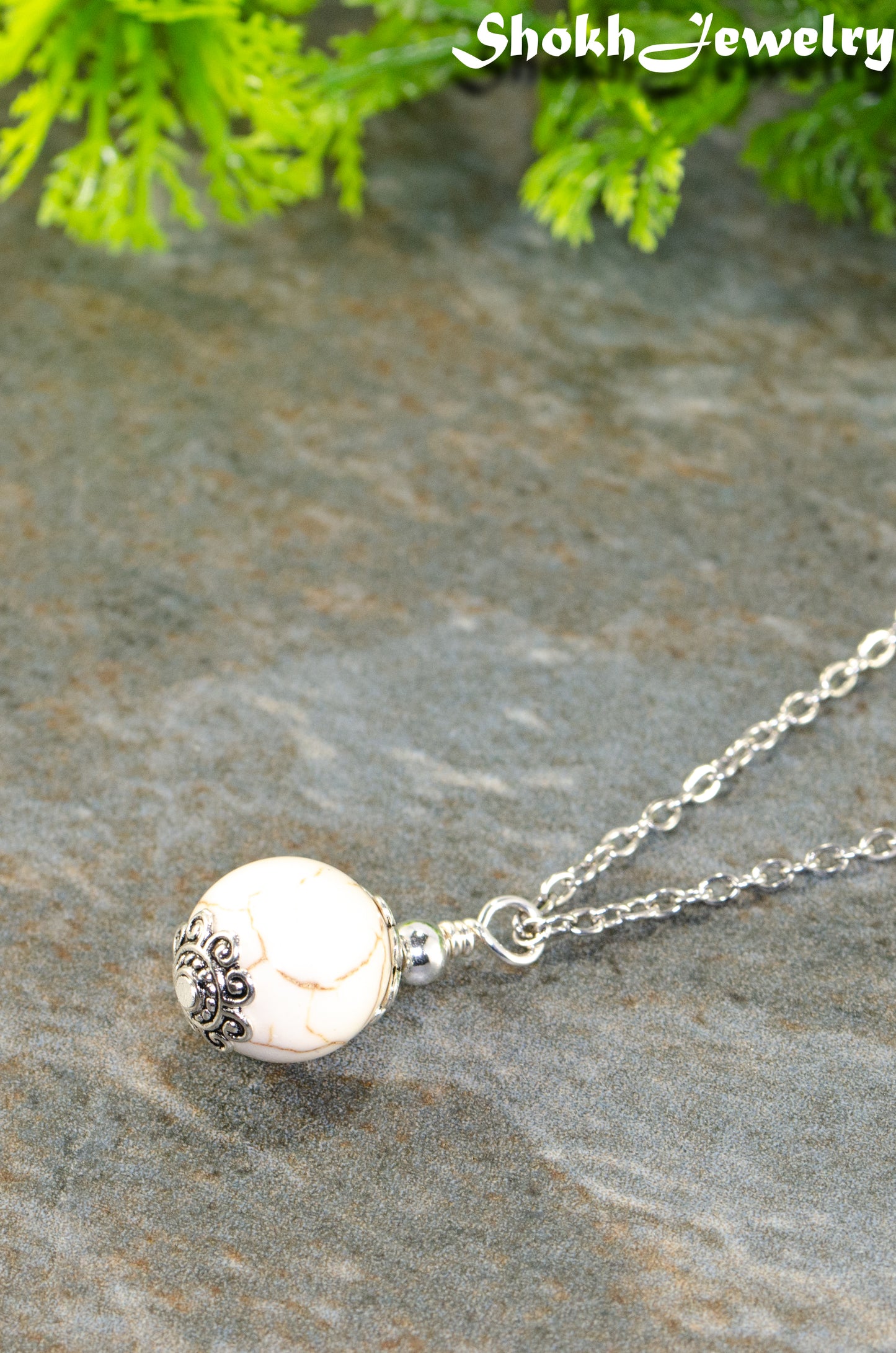 12mm White Howlite Pendant Necklace.