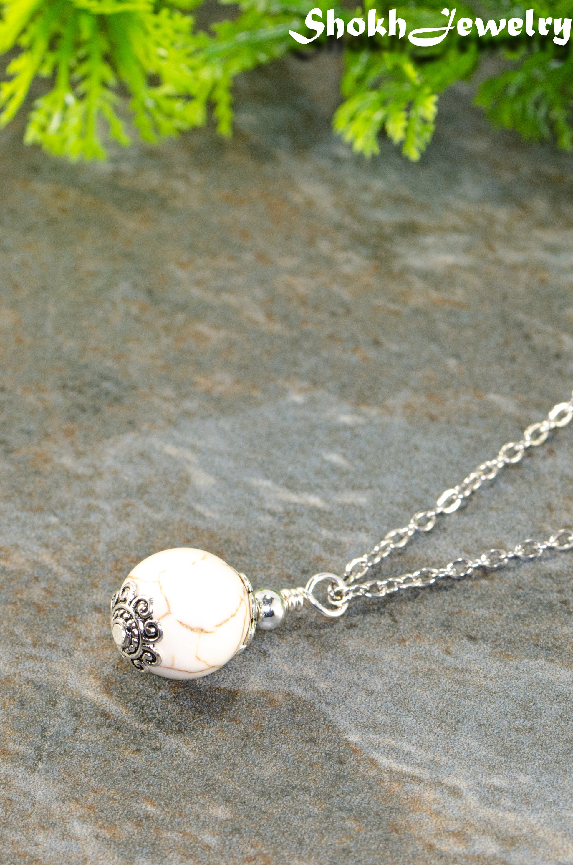 12mm White Howlite Pendant Necklace.