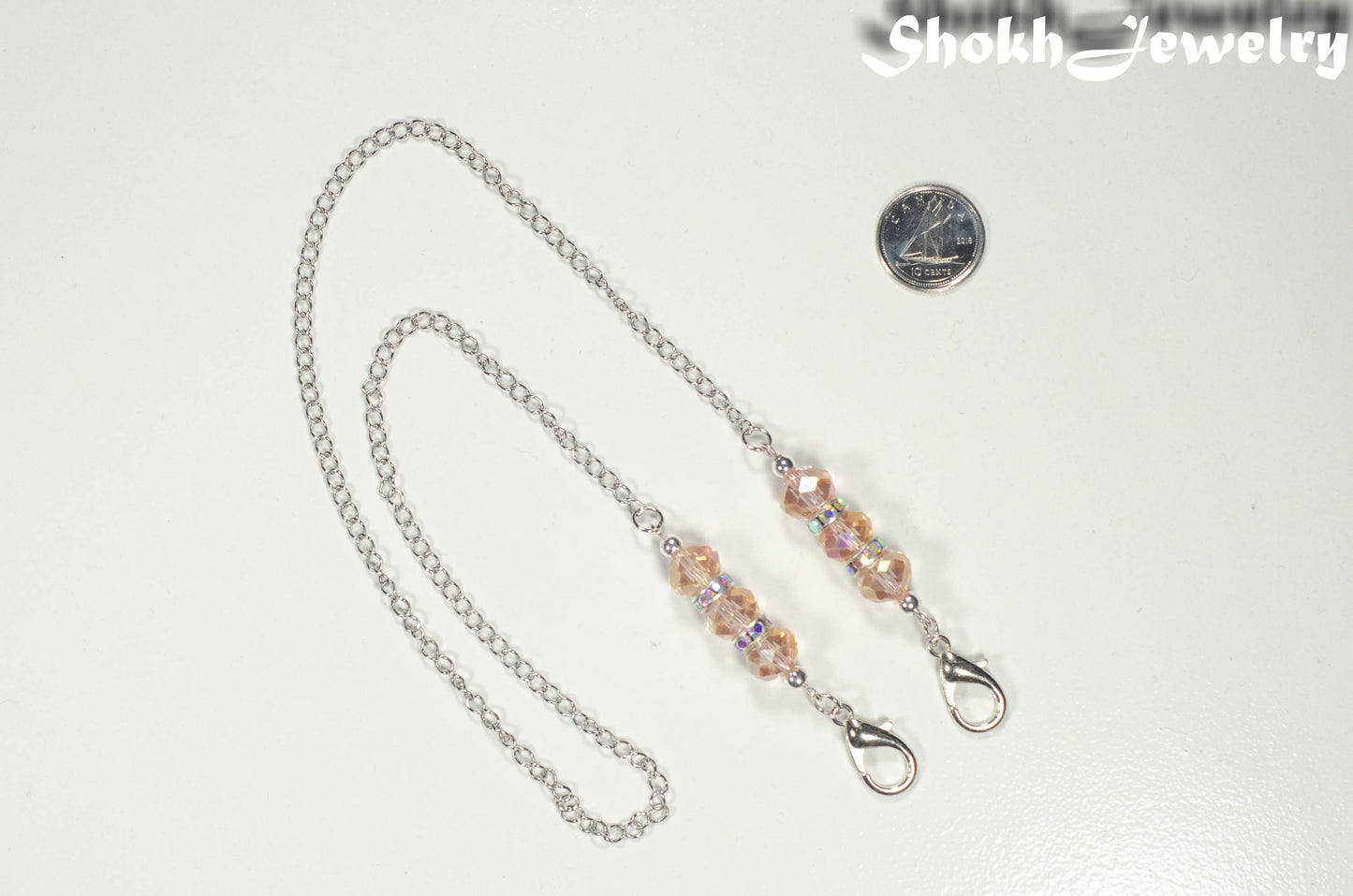 Clear Glass and Sparkly Rhinestone Eyeglass Chain, Beaded Face Mask Lanyard