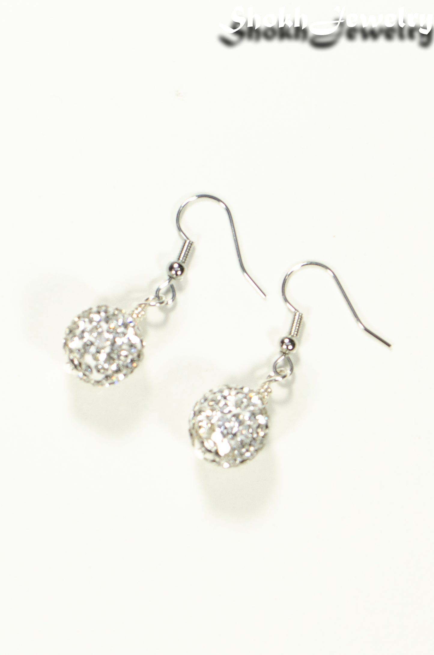 Top view of 12mm Rhinestone Disco Ball Earrings.