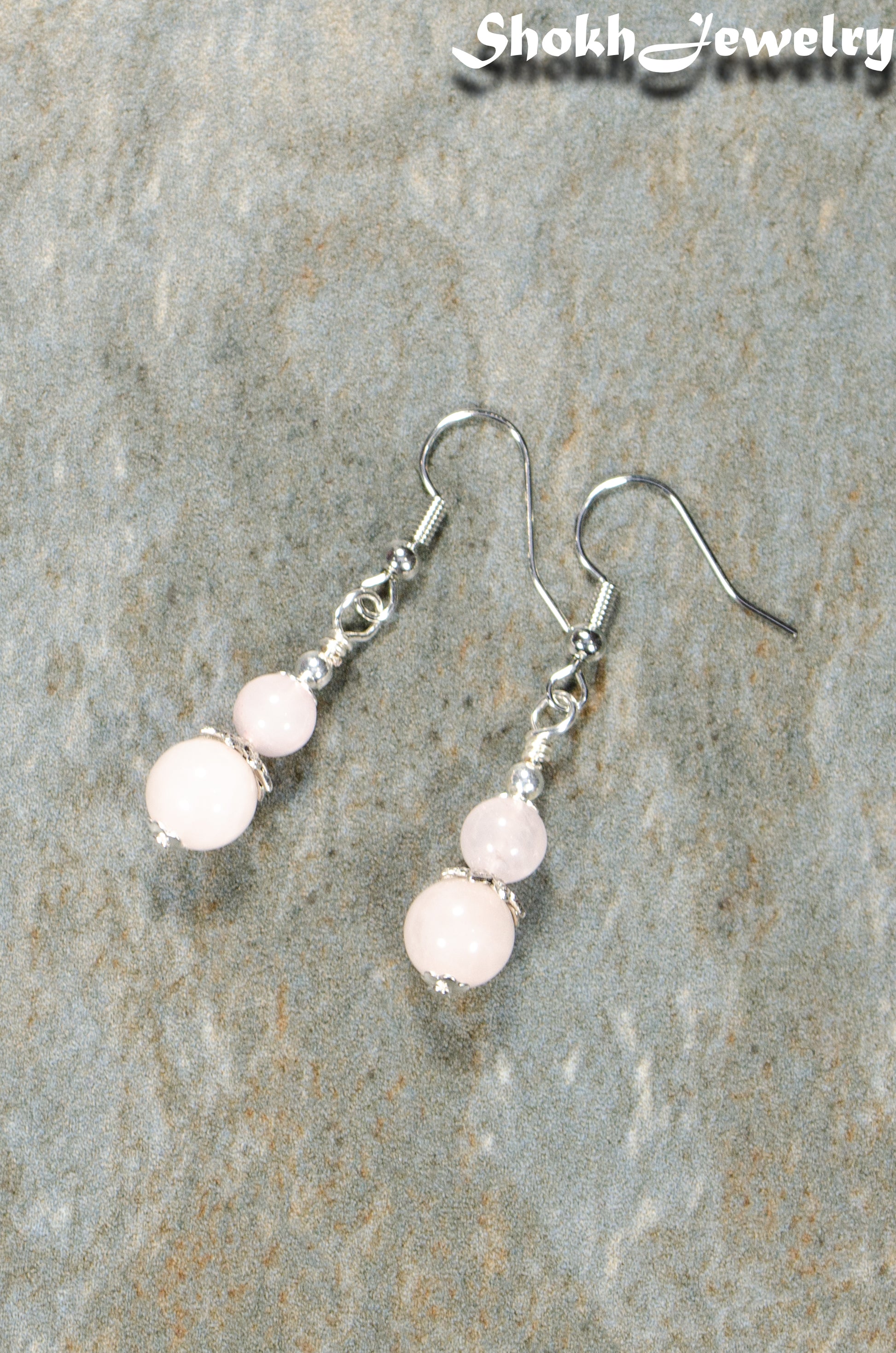Top view of Small Rose Quartz Earrings.