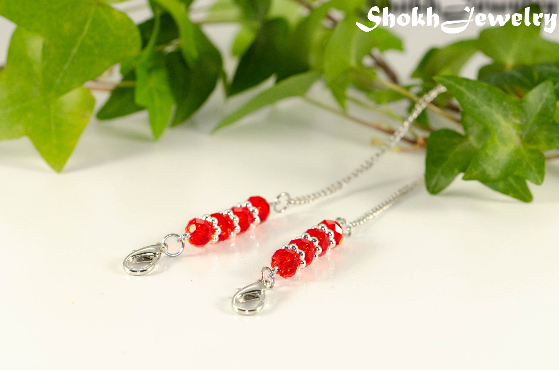 Red Glass Crystal Eyeglass Chain.