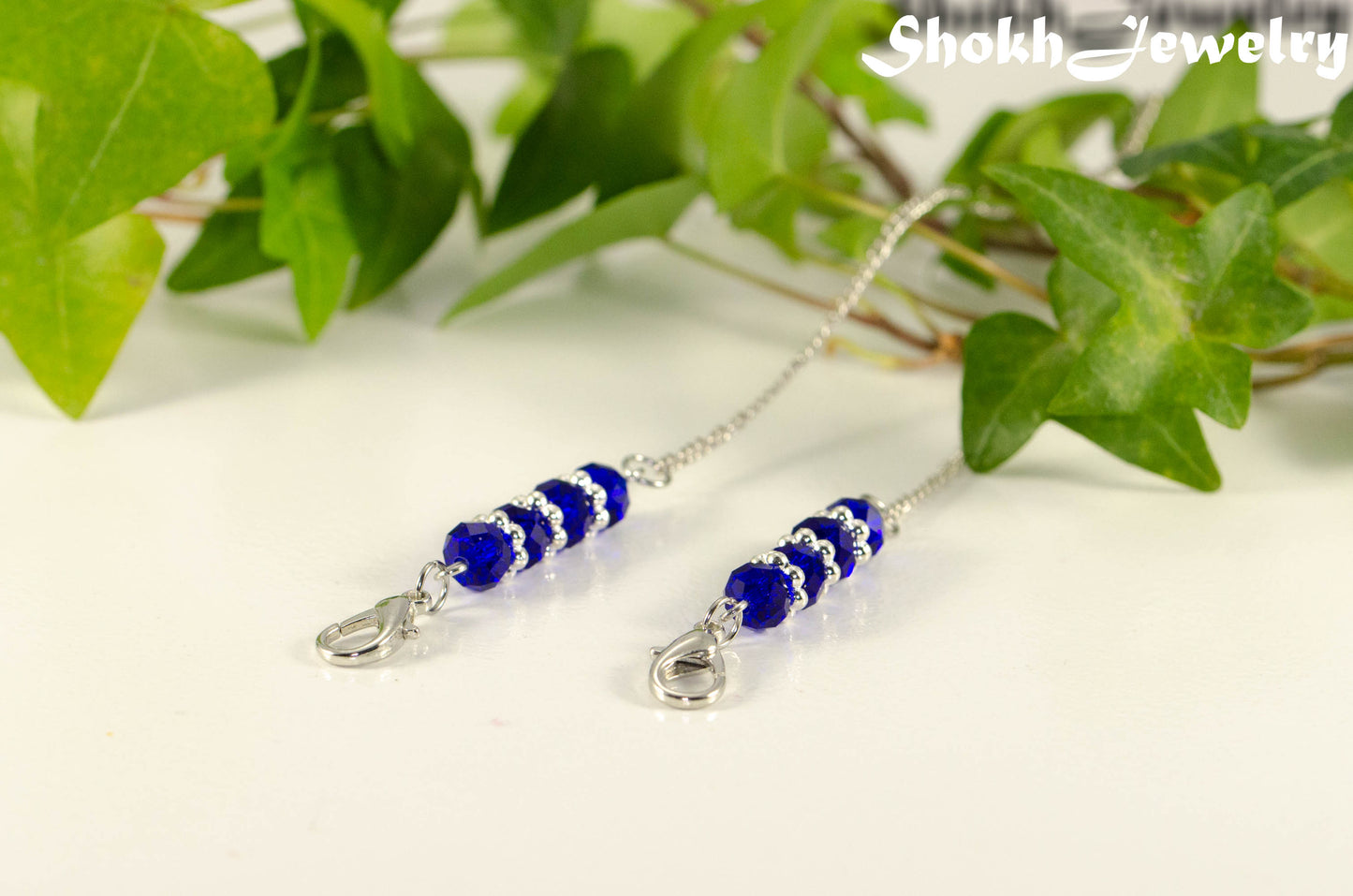 Blue Glass Crystal Eyeglass Chain.