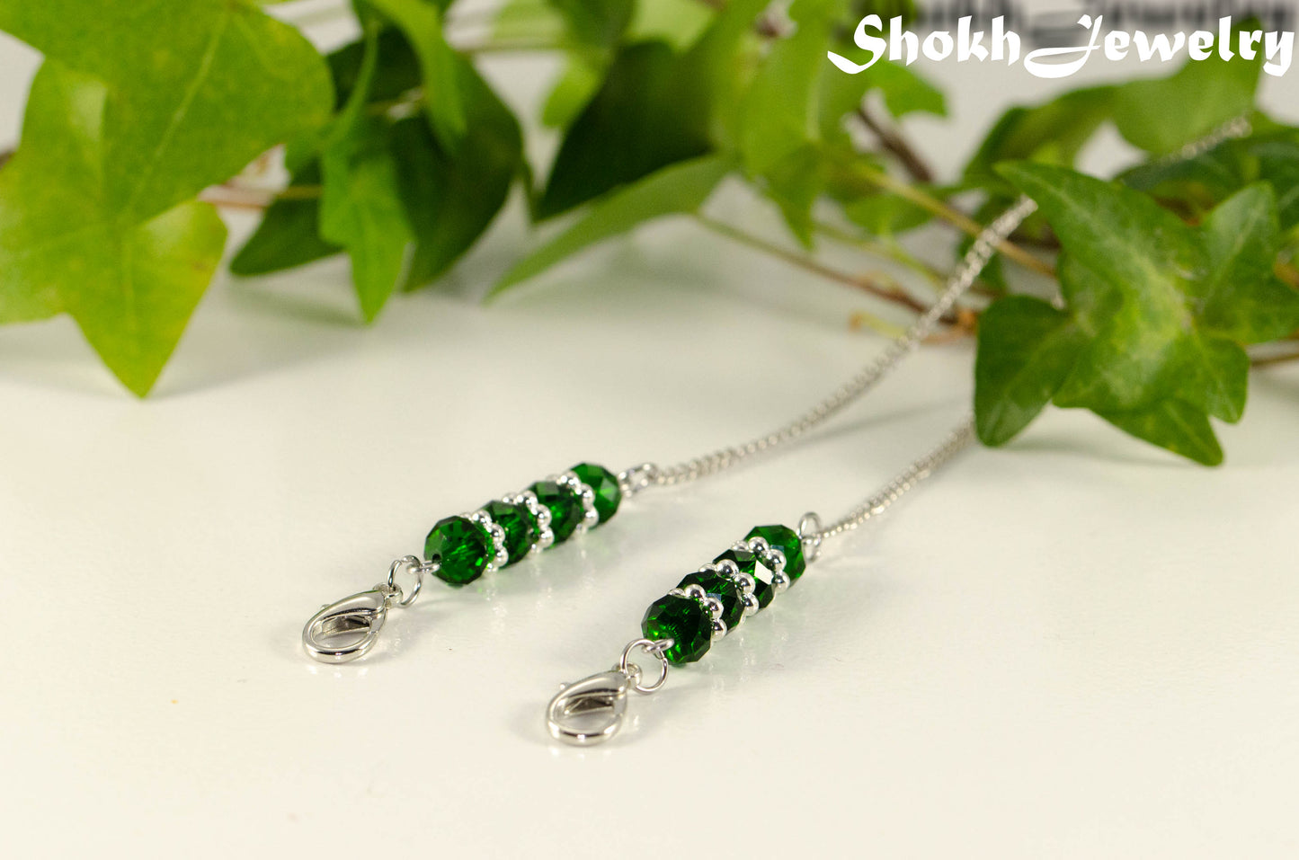 Green Glass Crystal Eyeglass Chain.