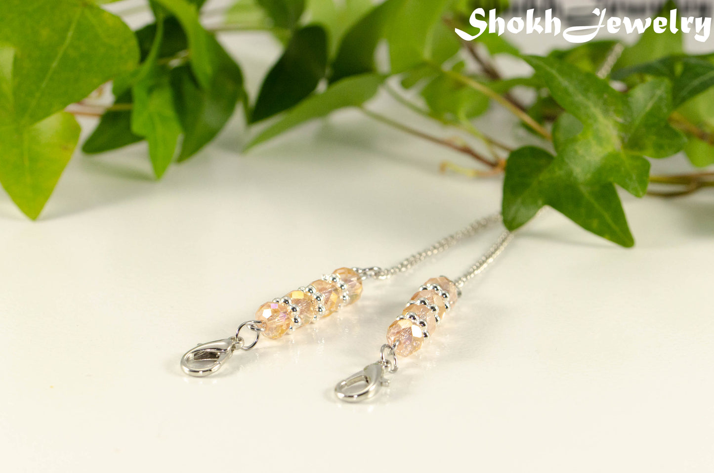 Pink Glass Crystal Eyeglass Chain.