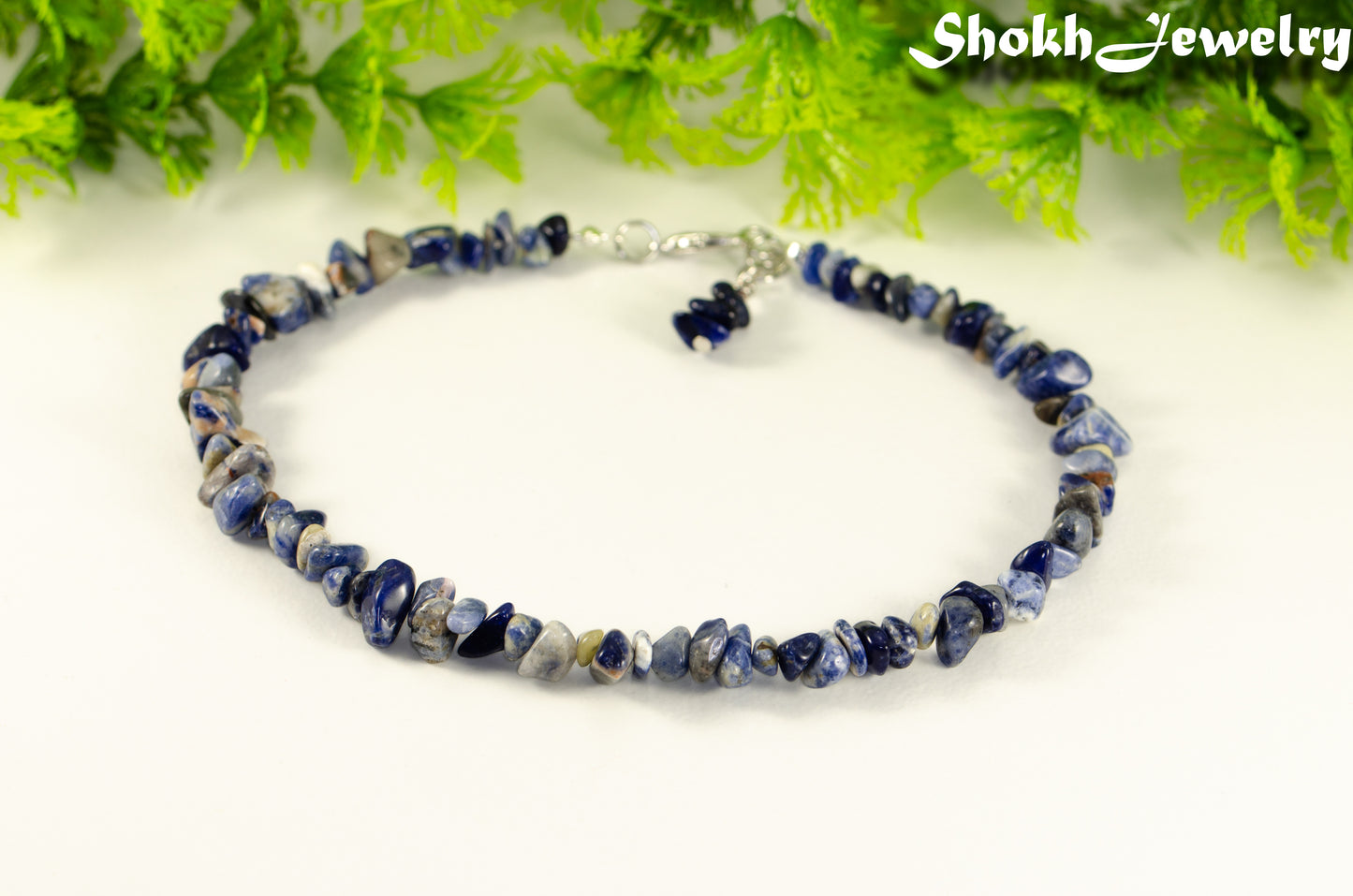 Natural Sodalite Crystal Chip Choker Necklace.