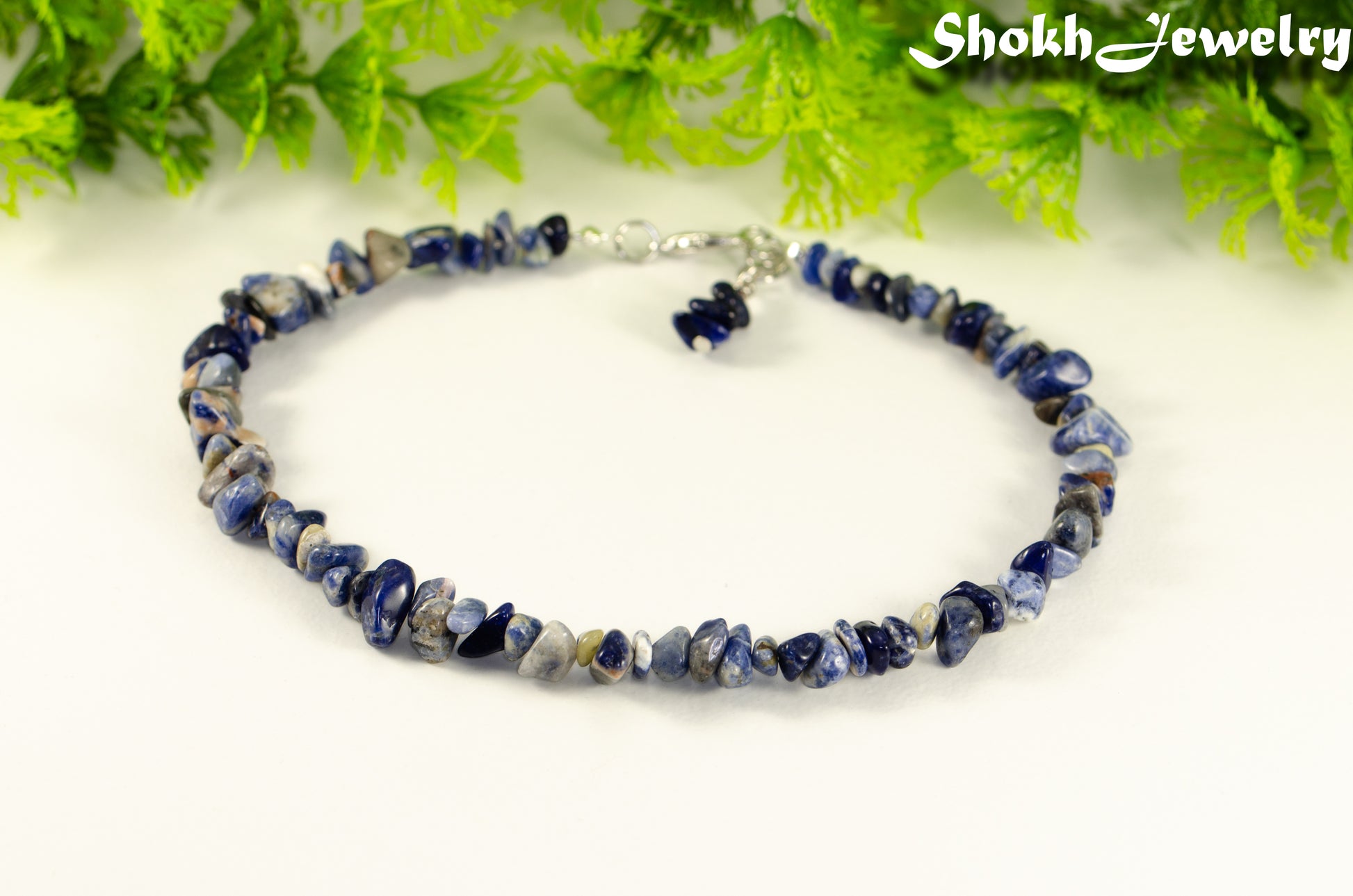 Natural Sodalite Crystal Chip Choker Necklace.