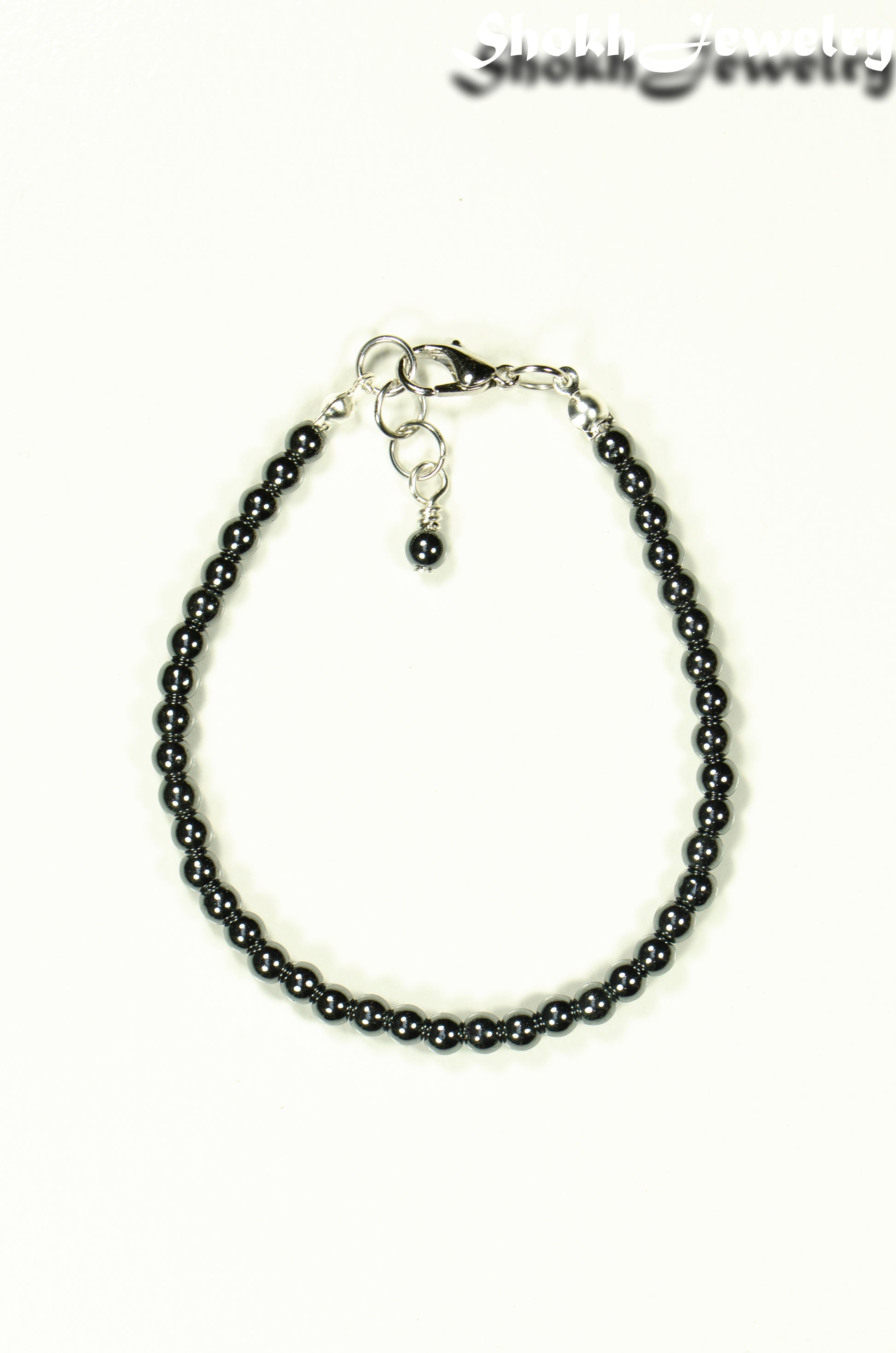 Top view of 4mm Hematite Stone Bracelet with Clasp.