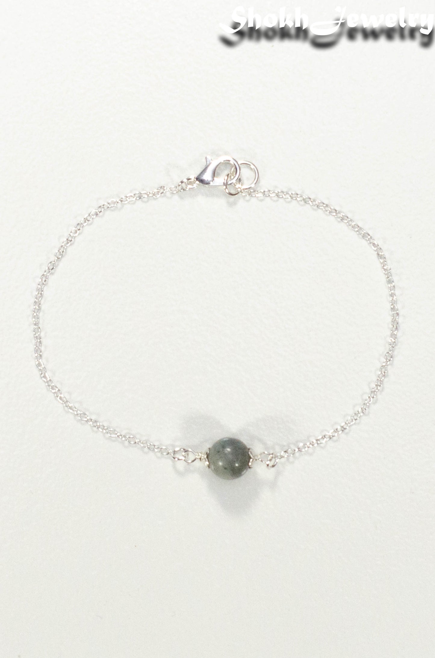 Top view of Minimal Labradorite Bracelet.