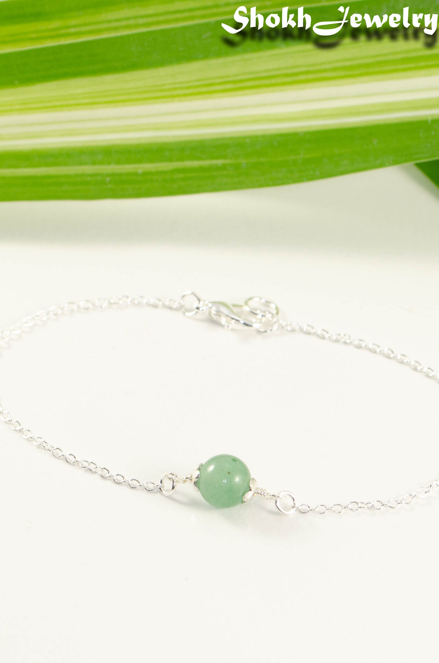 Close up of Minimal Green Aventurine Bracelet.