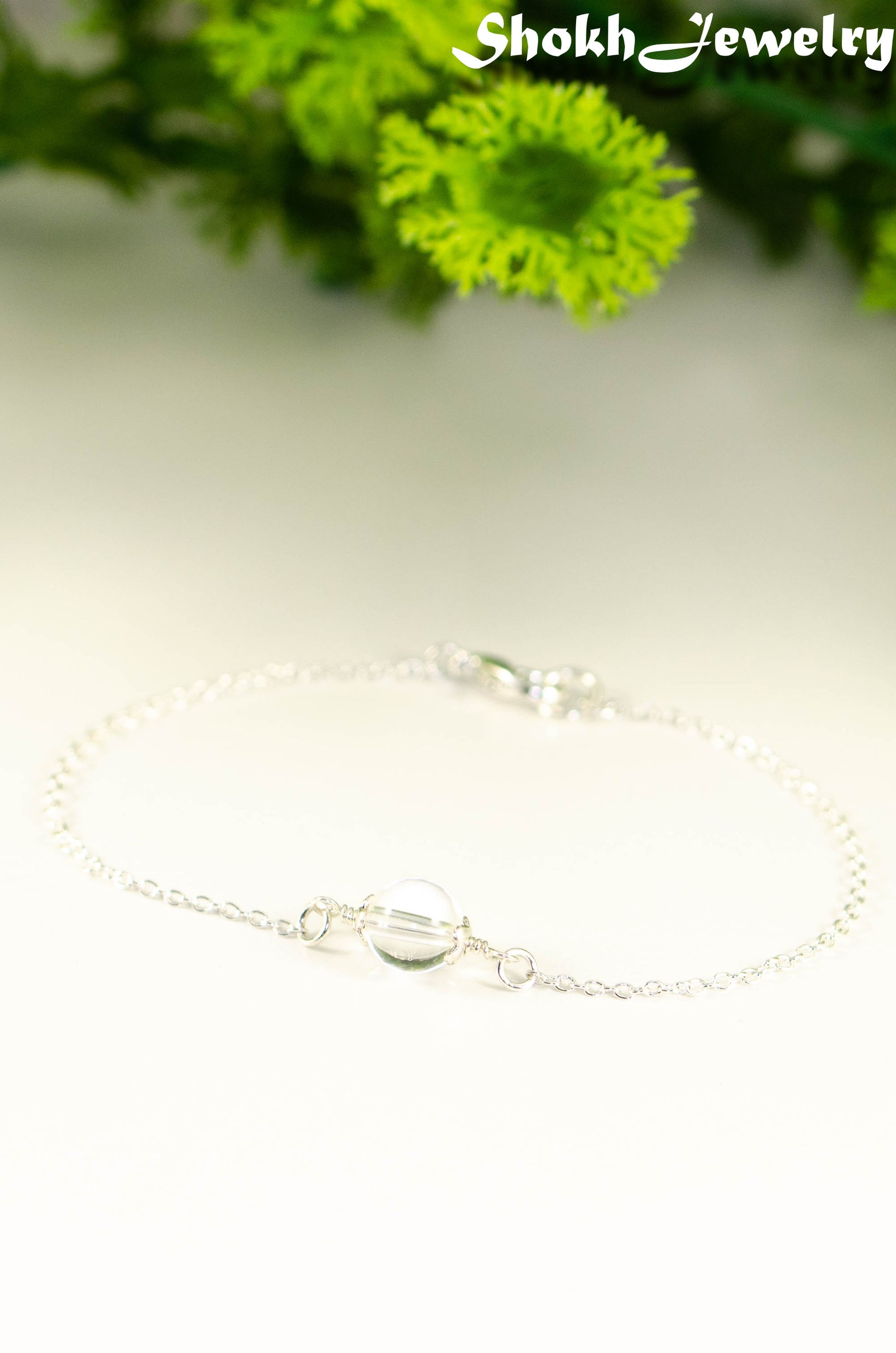 Close up of Minimal Clear Quartz Bracelet.