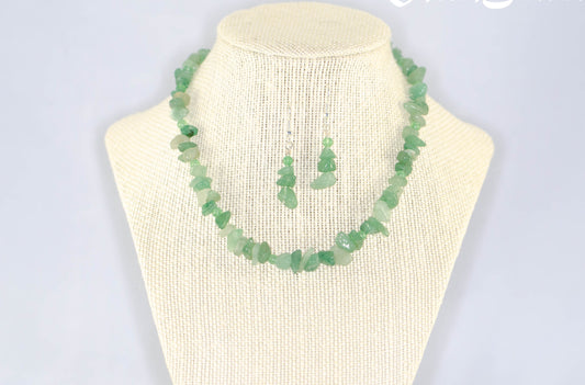 Natural Green Aventurine Crystal Chip Choker Necklace and Earrings Set on a bust