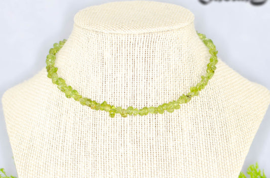 Natural Peridot Crystal Chip Choker Necklace on a bust